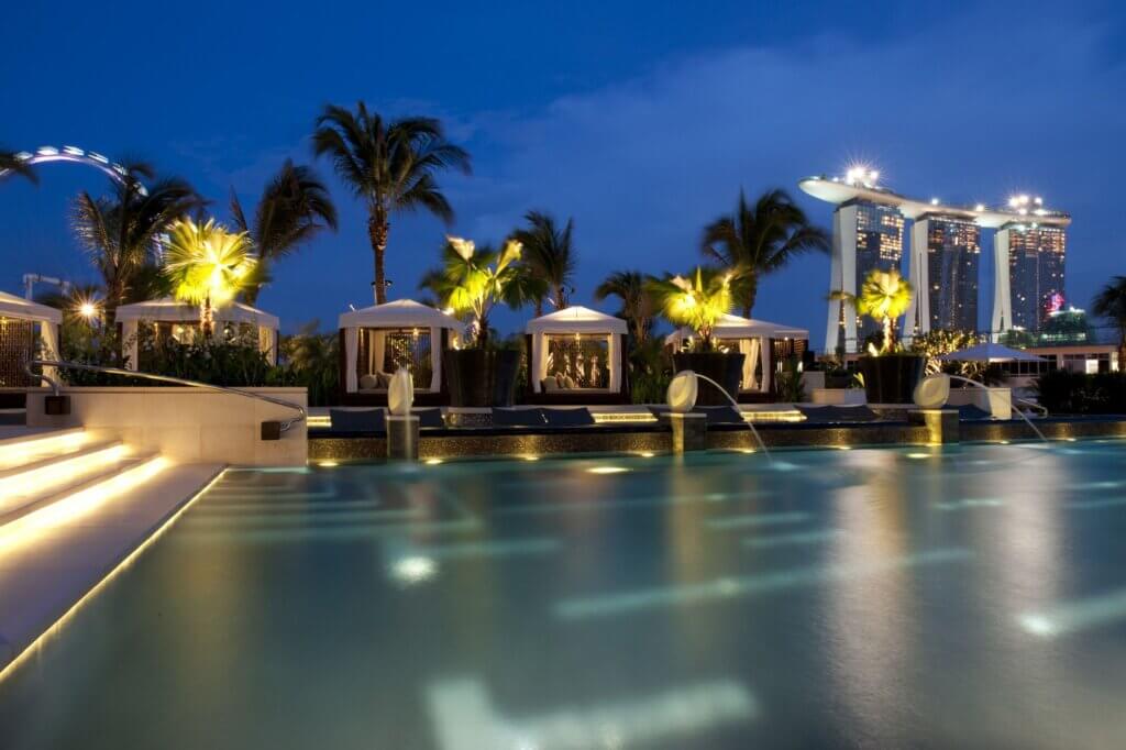 The pool area of the Mandarin Oriental Singapore.